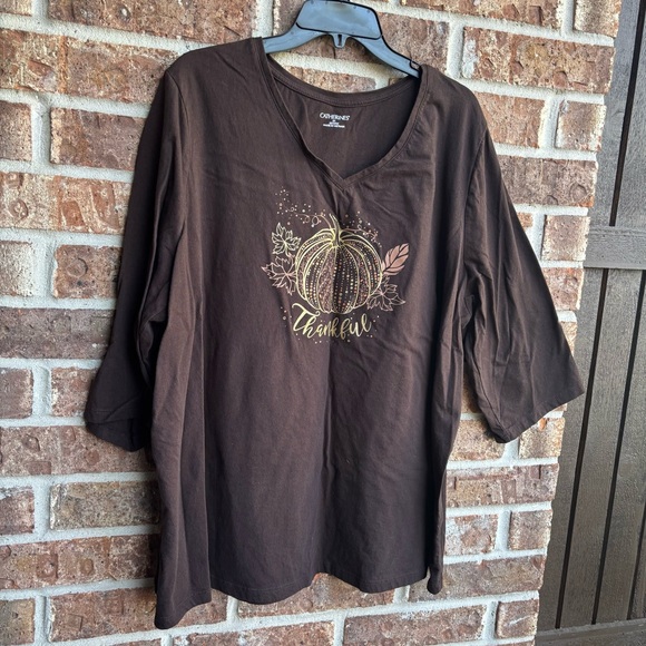 Catherines Brown thankful Graphic Long Sleeve Top - Picture 4 of 6